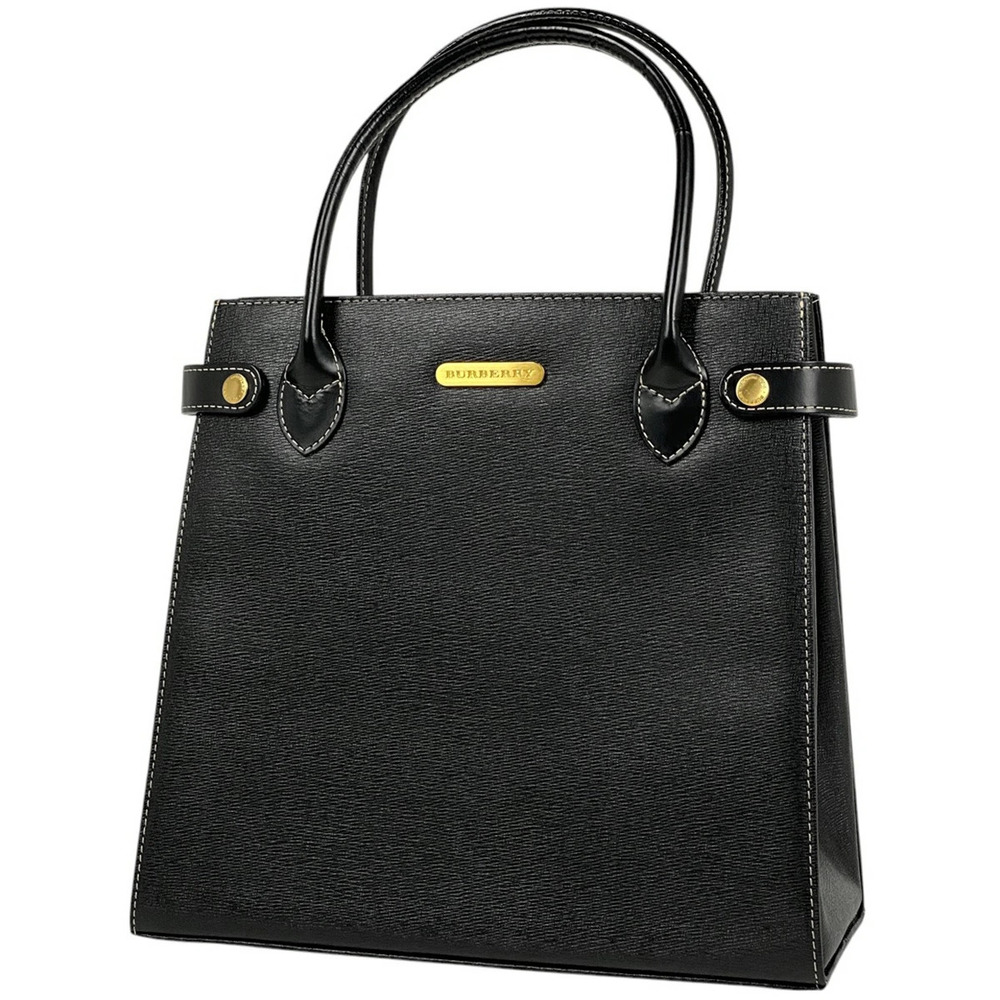 Burberry Logo Handbag Tote Bag Leather Black
